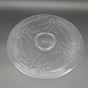 Manganese Glass Cake Stand Pedestal Dessert Display Plate Etched Floral‎ Design